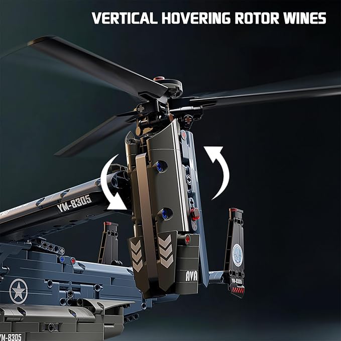 Chodia Military Helicopter Building Blocks Set,Fighter Jet Model Toys,V-22 Osprey Army Airplane Kits with Ratoting Propeller,STEM Christmas Xmas Birthday Gifts for Adult Boys Teens 8-14 14+(1486PCS)