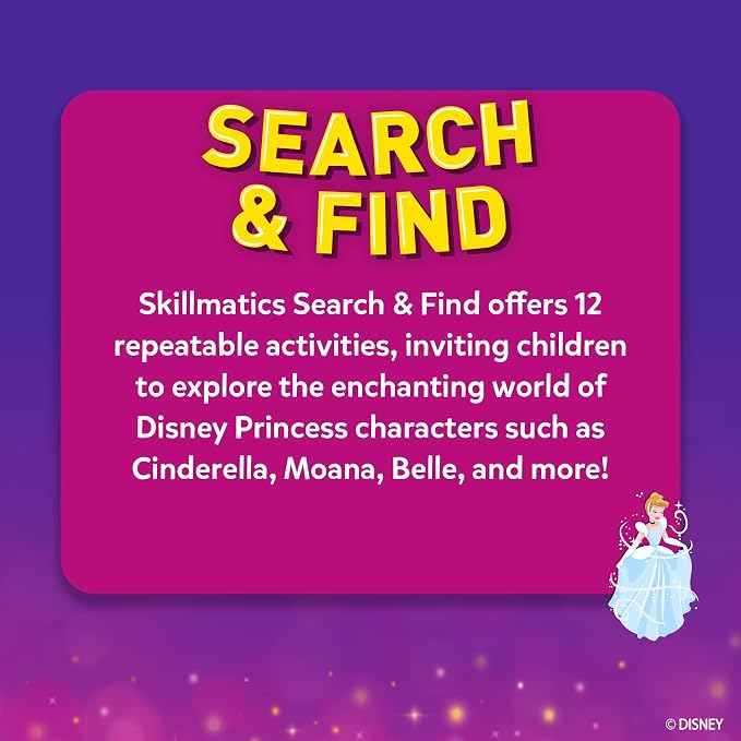 Skillmatics Search and Find Disney Princess Educational Game - Reusable Preschool Learning Activity, Perfect for Toddlers & Kids, Screen-Free Fun, Art & Crafts, Gifts for Boys & Girls Ages 3, 4, 5, 6