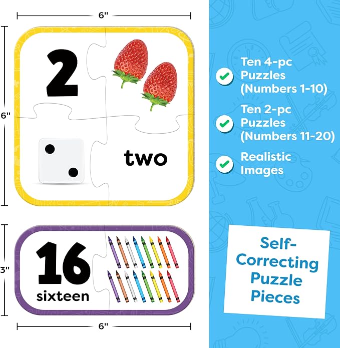 Number Puzzle Kindergarten Math Games - Number Matching Puzzle - 20 Sets Learning Numbers Puzzles - Counting Toys for Toddlers Kids Ages 3-5 - Educational Toys Preschool Learning Activities