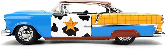 Jada Toy Story Woody 1955 Chevrolet Bel Air Die-Cast Car with Figure 1:24 Scale – Hollywood Rides Collectible Toys