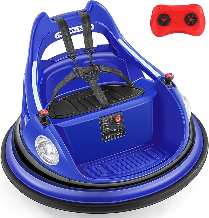 ELEMARA Electric Bumper Car for Kids, 12V Electric Car for Toddlers, 1.9MPH Max, Battery Car for Kids with Parent Remote, 2-Speed, 2 Driving Mode, 360°Spin, Music, 5 Lighting Mode, DIY Stickers-Navy