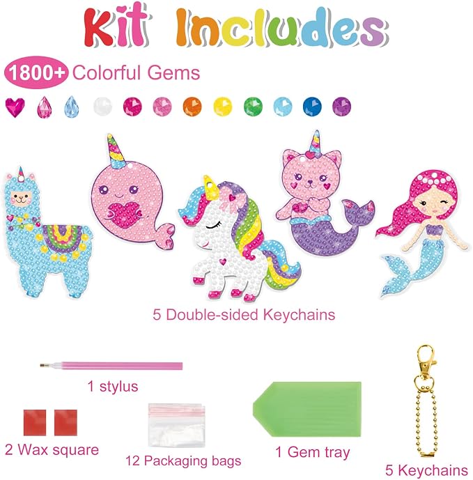 BANBBUR Arts and Crafts for Kids Ages 8-12,5PCS Double Sided Diamond Art Keychains,5D Gem Art for Kids Ages 4-8 Girls Birthday Gifts, BAKY5