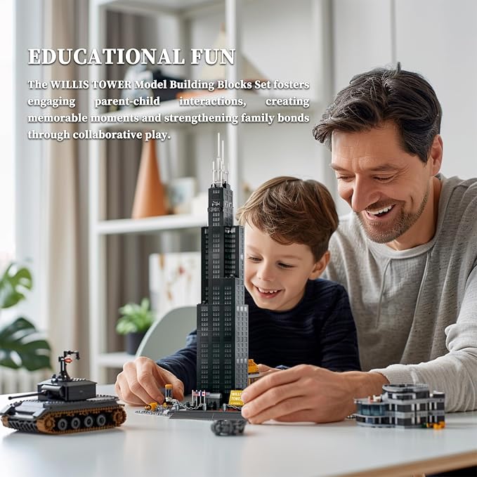 Willis Tower Chicago Architecture Building Block Set 1235 Pcs Famous City Skyline Landmark Model Kit Tall Skyscraper Construction Toy for Adults & Teens Home Office Desk Decor Display Gift