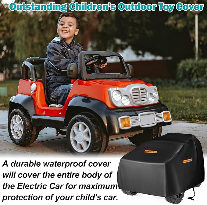 Kids Ride On Car Cover,Large Power Wheels Cover Waterproof,210D Universal Toy Car Cover for Power Wheels Jeep & Toddler Electric Vehicles,All Season Protection,with 3 Reflective Strips