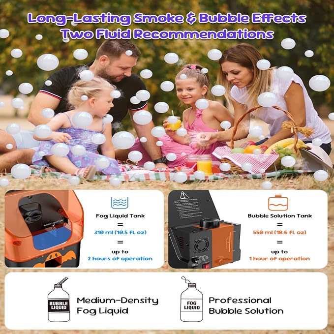 450W Fog Bubble Machine, WOOYE 3-in-1 Smoke Bubble Machine with Remote Controller, Produce Colorful Bubbles Foggy Bubbles Abundant Fog for Halloween Christmas Holiday Stages Wedding Clubs
