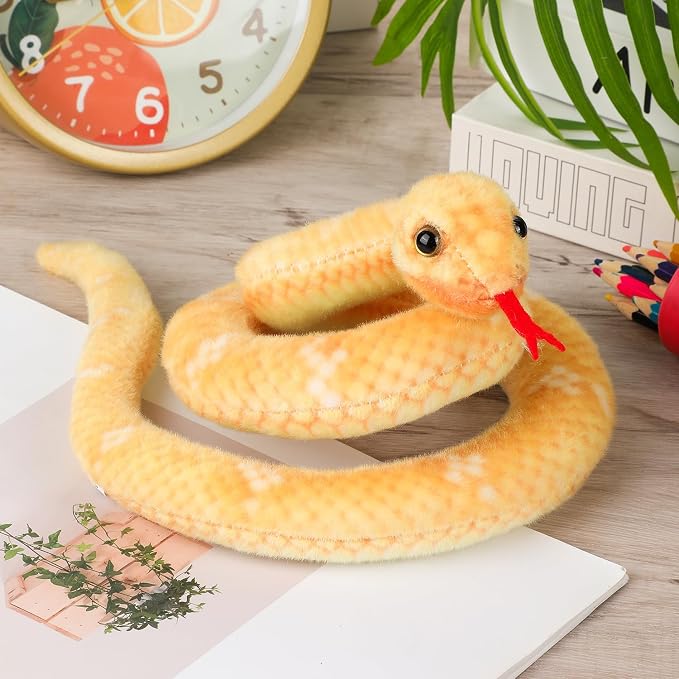 Snake Plush, Stuffed Snake Animal, 27 in Small Toy Snakes for Kids, Giant Stuffed Animals Snake, Lifelike Plush Snake for Birthday Present Party Prank Prop (Yellow)