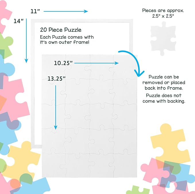 Hygloss 12 Blank Jigsaw Puzzles – 10.25 x 13.25 Inch, 20 Pieces Each – DYI Party invites, Perfect for Decorating, Kids' Activities, Arts & Crafts or Party Favors - Puzzle Pieces to Draw On for Crafts