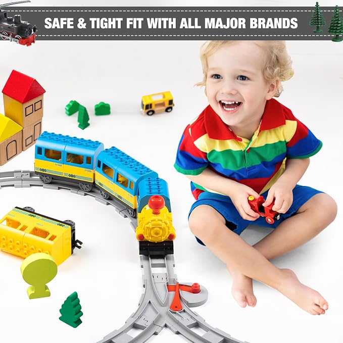 MANNIDOO 32 Pieces Train Tracks, Classic Railway Track with 20 Curved Tracks, 10 Straight Tracks and 2 Switches Tracks - Compatible with All Major Brands, Toy Track Accessory for Kid, Light Grey