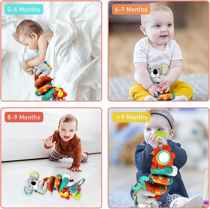 MONSTIME Car Seat Toys for Babies 0-6 Months, Newborn Toys Baby Toy 0-3 Months Stroller Toys, Infant Toy 0-6 Month for Carseat Stroller Crib with Mirror, Rattle, Teether for 0 3 6 9 12 Boys Girls