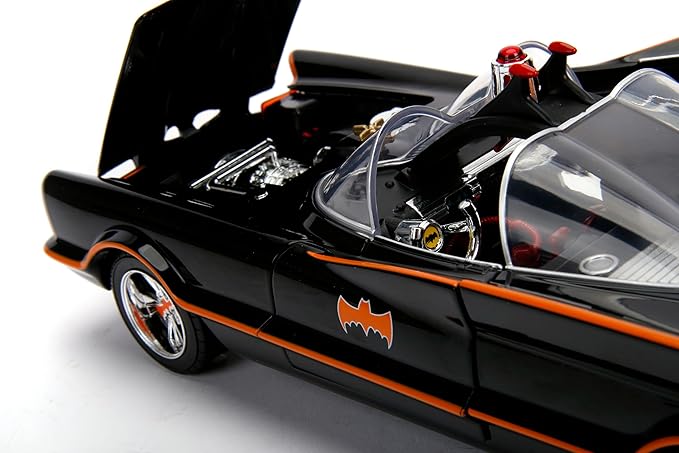 Jada DC Comics 1:18 1966 Classic TV Series Batmobile Light-Up Die-cast Car with 3" Batman and Robin Figures, Toys for Kids and Adults