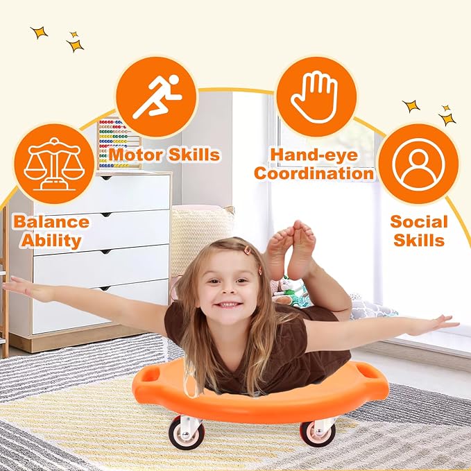 Sports Scooter Board with Handles Sitting Scooter Board with Universal Wheels Manual Sport Scooters Plastic Casters Floor Scooter Board for Gym Physical Education Equipment Indoor Outdoor