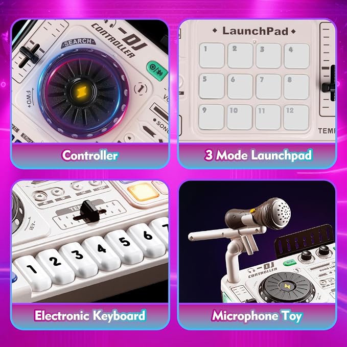Tsomtto Kids DJ Mixer Controller Table Musical Toy Electronic Toy with LED Lights Sound Effect Microphone Piano, DJ Mixer Table Music Toys Birthday Gift Toys for 3 4 5 6 Year Old Boy Girl