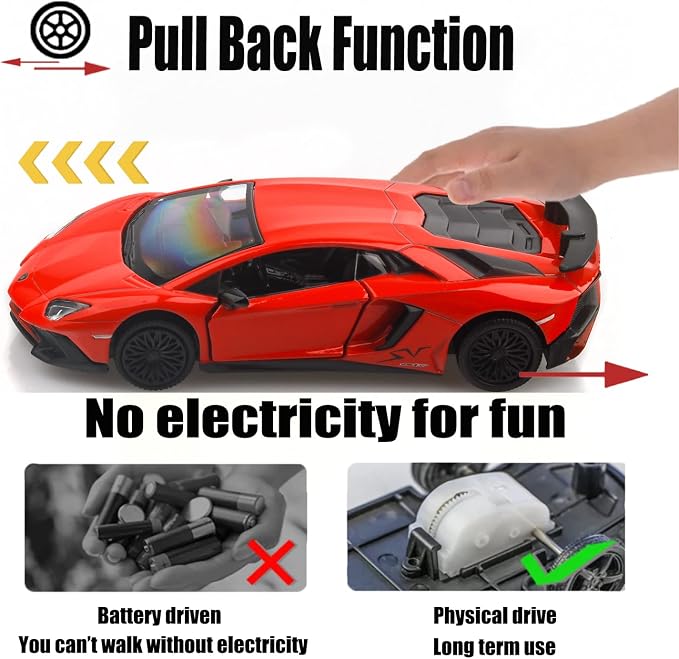 TOKAXI 1/36 Scale LP750-4 SV Diecast Cars Models,Pull Back Vehicles Toy Cars,Cars Gifts for Boys Girls