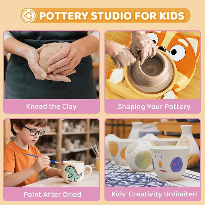 Pottery Wheel for Kids, Complete Pottery Kit for Beginners, Arts and Crafts for Kids Ages 8-12, with Air Dry Clay Painting Kit Sculpting Tools, Birthday Gift for Boys Girls 6 7 8 9 10 11 12 (Dog)