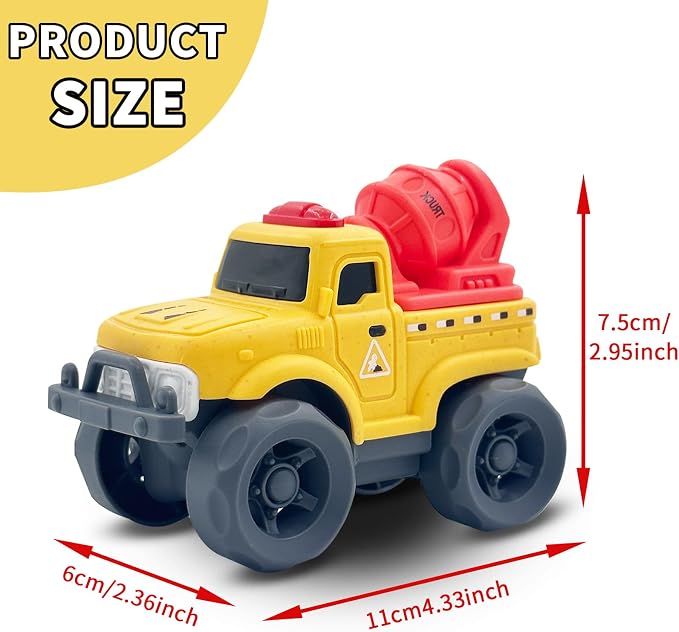 Aigitoy Toddler Car Toys for Boy Girl 1-3 Year Old, Yellow Mixter Truck, BPA Free, Phthalates Free, PVC, Recycled Plastic, Toddlers Toy for Fine Motor Skills, for Boys Girls