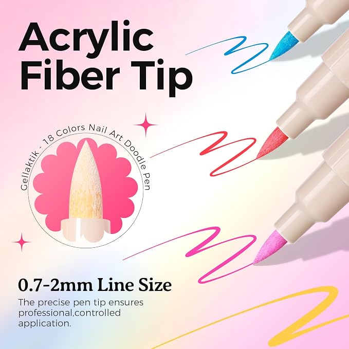 18 Colors Nail Art Pens Set, 3D Nail Polish Pens Quick-Drying Acrylic Paint Markers, Dotting Liner Brush for DIY Nail Design, Home & Salon Manicure Tools