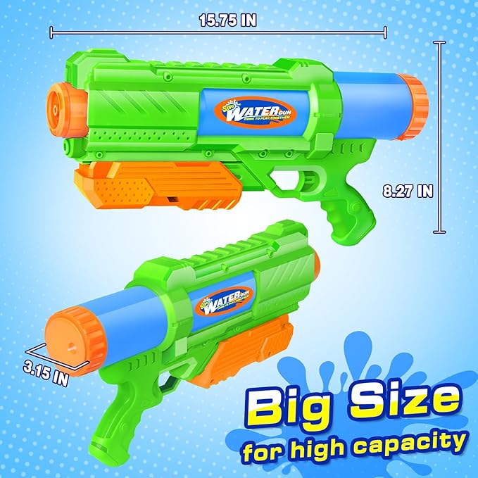 Super Water Gun for Kids Adults: 2 Pack Squirt Blasters 1200cc Super Water Gun Soaker with Impressive Range - Ideal Toys for Boys Girls Summer Outdoor Swimming Pool Water Toys Fun - Green