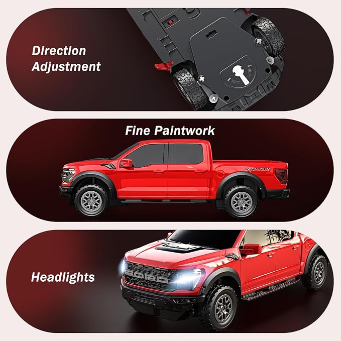 AEROQUEST 1:16 Remote Control Car-Ford F-150 Raptor,Red | Officially Licensed, 1:16 Scale, 2.4GHz RC Truck, LED Headlights, 12Km/h，Birthday Gift,Toys for ages 3-8 Hobby RC Cars