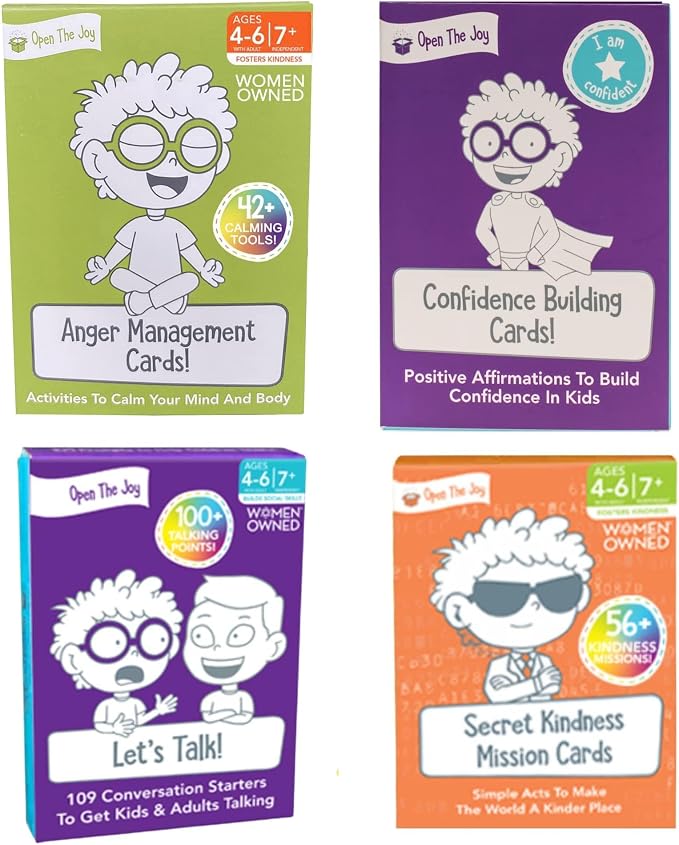 Open The Joy Cards Set for Nurturing Social Emotional Intelligence - Featuring Anger Management, Kindness, Confidence, and Conversation Starter Cards - Suitable for Ages 4-6+