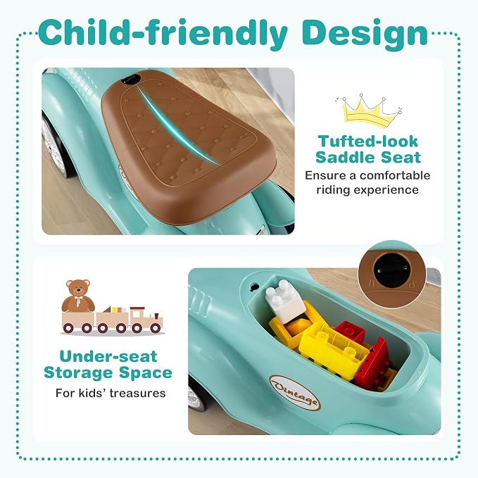 Costzon Ride On Push Car for Toddlers, Classic Kids Ride On Car Foot-to-Floor Sliding Car with Steering Wheel, Horn & Under Seat Storage, Ride On Toy for Boys Girls 18-36 Months (Green)