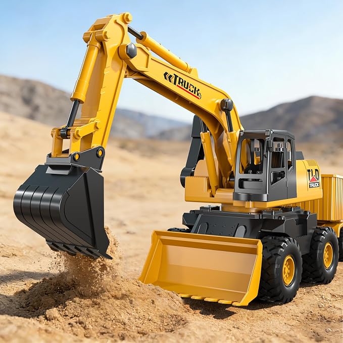 KukuFun 3-in-1 Truck Toys for Boys 3-5 Year Old, Construction Sandbox Toy with Excavator Dump Bulldozer，Indoor/Outdoor Sand Toys for Kids Toddlers Girls Age 3-8，Birthday Gifts