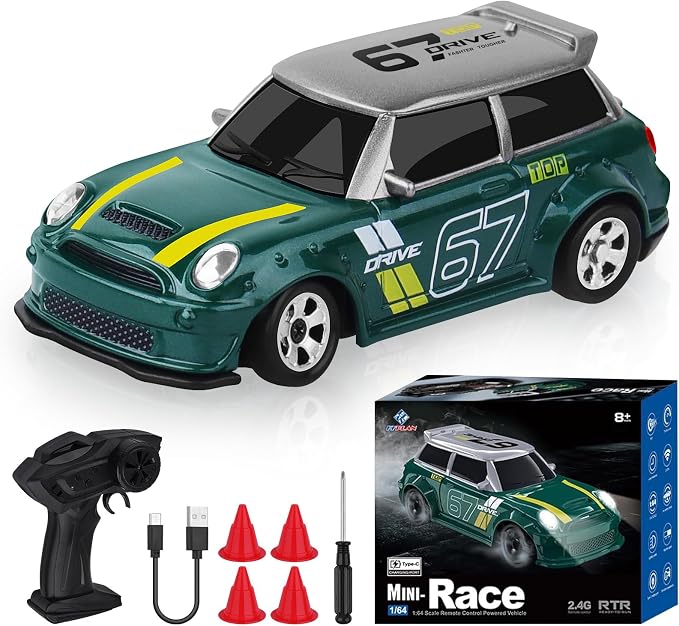 1:64 Mini RC Drift Car, 4WD Remote Control Car with LED Lights, Proportional Throttle, Multiple Drift Modes, USB Type-C Rechargeable Desktop Racing Toy for Kids & Adults