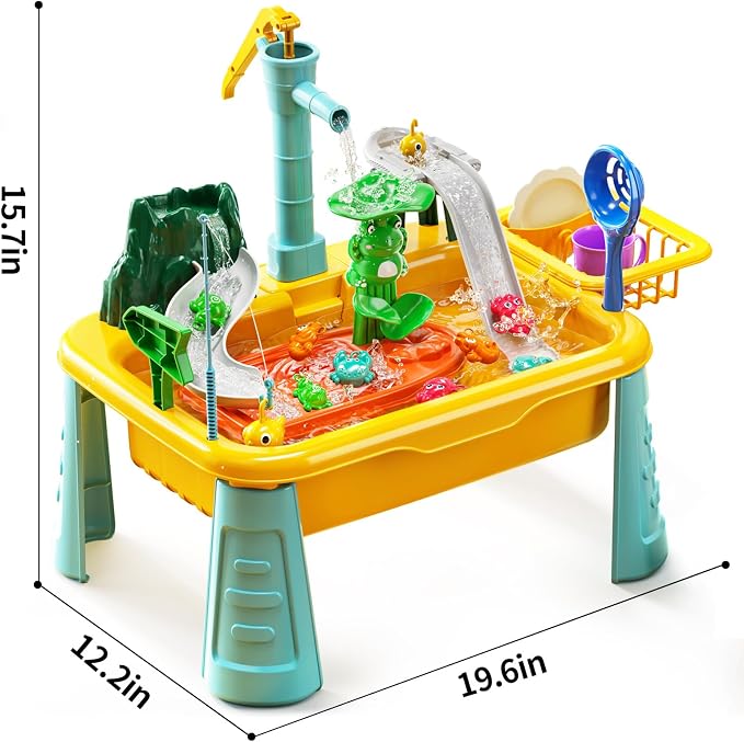 Kids Water Table Play Toy for Toddlers 1-3 4-8 Years Old - Kitchen Sink with Pump and Flowing Water, Fishing Games, Outside Sensory Gift Toys for Boys and Girls 2 3 4 5 6 7 8