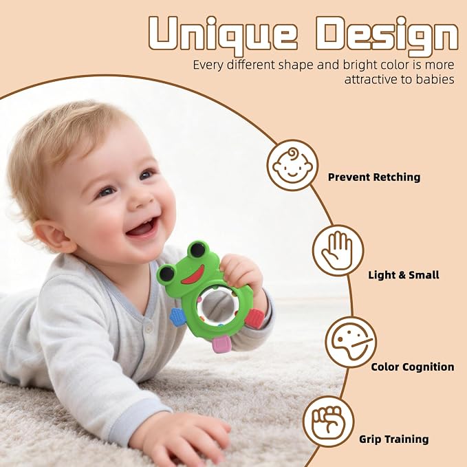 Baby Teething Rings Toys,Over Sized of A Frog Infant Toys Relief Teethers for Babies 3-6-12-18 Months,Sensory Toys Rattle Teether Silicone Teether Relief Chew Soothing,BPA Free