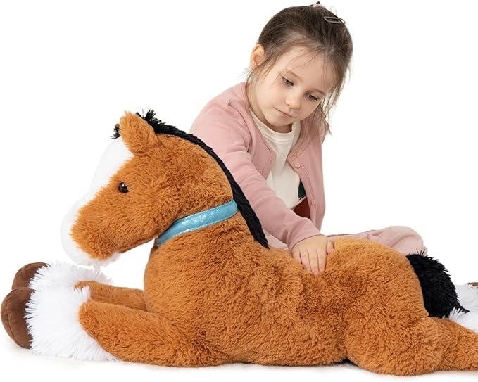 MaoGoLan Giant Horse Stuffed Animal, Large Horse Plush Toy for Girl Boy Kids, Big Ridable Stuffed Pony Plush Pillow for Mother's Day Birthday Gifts or Party Favor Decor, 33 inches, Tan