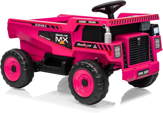 Garvee 12V Ride On Dump Truck for Kids, Ride On Car with Remote Control, Construction Vehicles with Dump Bed & Shovel, Ride-On Toys 16.5 in Spacious Seat, Music, Headlights, Soft Start, Pink