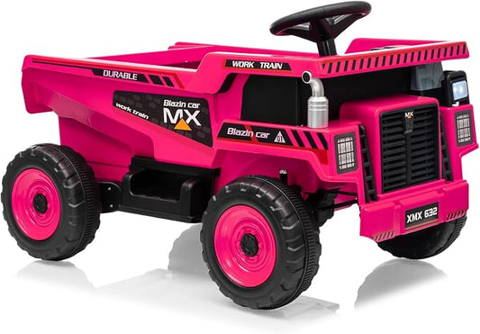 Garvee 12V Ride On Dump Truck for Kids, Ride On Car with Remote Control, Construction Vehicles with Dump Bed & Shovel, Ride-On Toys 16.5 in Spacious Seat, Music, Headlights, Soft Start, Pink