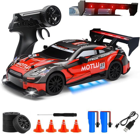 RC Drift Car, 1:24 Scale Remote Control Vehicle for Kids,2.4GHz 20KM/H 4WD High Speed RC Cars with LED Light, Two Batteries & Drifting Tires Racing Sport Toy Cars for Adults Boys Girls Kids 8601RD
