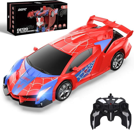DEERC Spider RC Car Transform Robot, 2.4GHz Remote Control Spider Cars for Kids, 1:18 Scale Toy Car W/One-Key Transformation, 360° Rotation, Auto Mode, Rechargeable Battery, Robot for Man Boys
