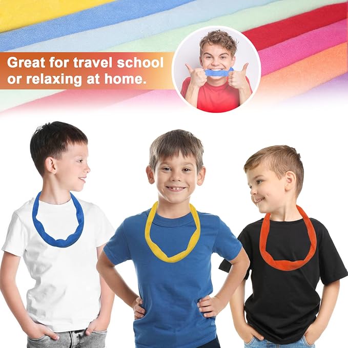 Chew Necklace for Sensory Kids, 8 Pack Terry Cloth Teething Chewy Necklaces for Boys Girls to Chewing, Absorbent Fabric Bands Sensory Products for Chewers with Autism, ADHD, SPD, fidgeting, Anxiety