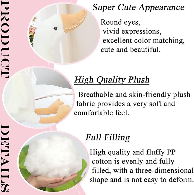 zhidiloveyou 15.7" Goose Plush Stuffed Animal, Cuddly Stuffed Swan Toy for Kids Adults, White