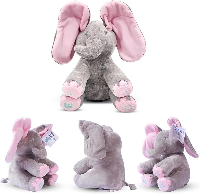 Dimple Kaia Peek A Boo Elephant Toy, Interactive Singing Stuffed Animal Plush with Moving Ears, Musical Stuffed Animal for Babies and Toddlers, Adorable Elephant Baby Toy