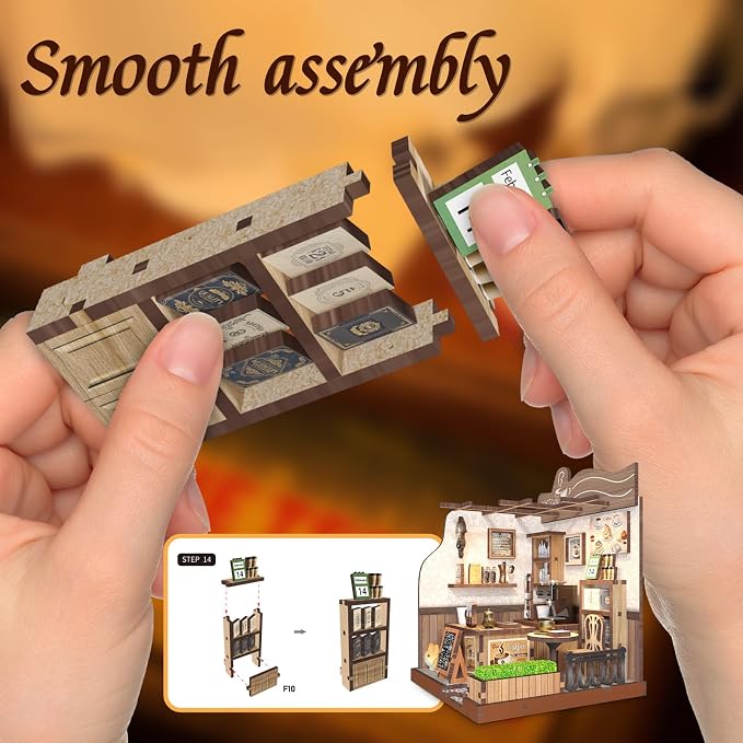 DIY Mini House Country Cafe 3D Wooden Puzzle Craft Model for Adults, Miniature Dollhouse Kit, Mini Coffee Shop Building Kit with Tools, Creative Home Decor & Unique Gift for Coffee Lovers