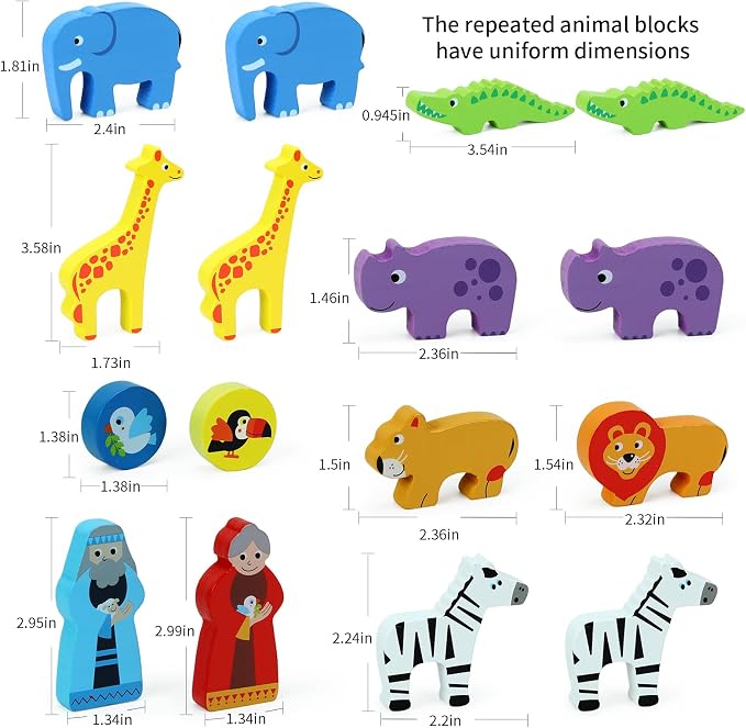Wooden Noah's Ark Toy Animal Playset for Toddlers, Shape Sorter Early Learning Montessori Toys, Baptism Gifts for 1 2 3 Year Old Boys Girls