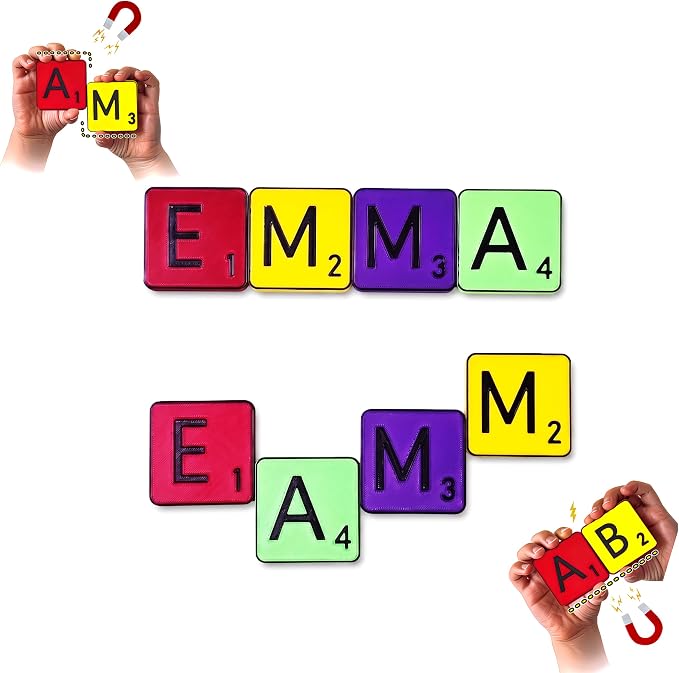 Learn Your Name! Emma. Personalized Self-Correcting Magnetic Tiles. First Birthday, Christmas Stocking, Easter, Educational Toy for Early Learning
