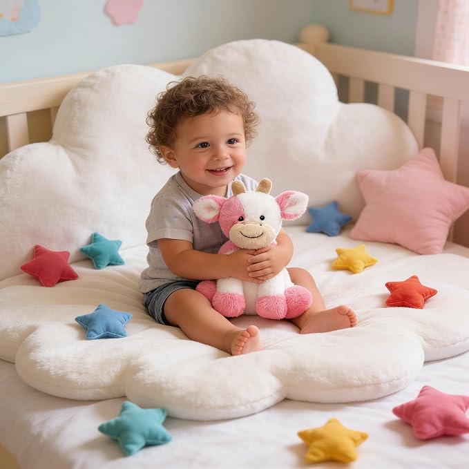 Hopearl Adorable Plush Cow Toy Floppy Dairy Cattle Soft Kawaii Stuffed Animal Cute Birthday Holiday Gift for Boys Girls Kids Toddlers, Strawberry Pink, 9''