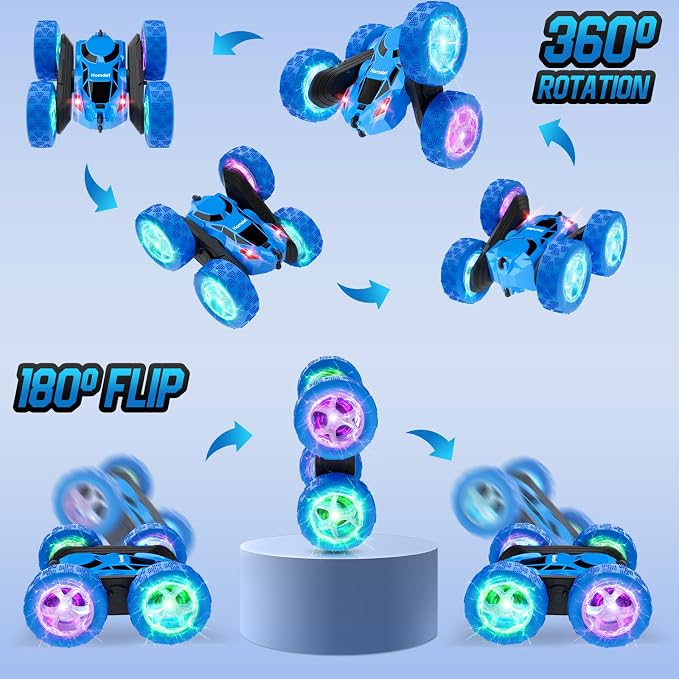 Hamdol STEM Remote Control Car for Kids Ages 6-12, 4WD RC Stunt Car with LED Wheel Lights & 360° Flips, 2.4GHz Fast Electric Toy for Boys 8-10, Educational Gift for Birthday or Valentines