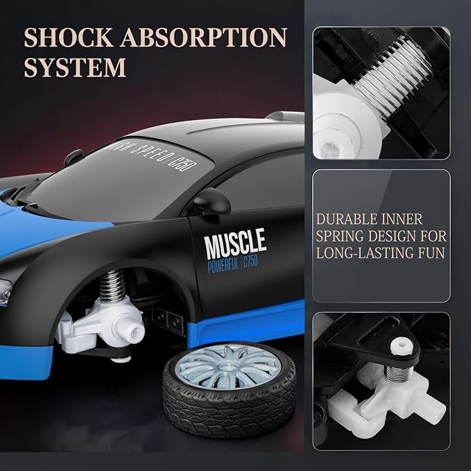 Remote Control Car RC Drift Car 2.4GHz 1:24 Scale 4WD 15KM/H High Speed Model Vehicle with LED Lights Drifting Tire Racing Sport Toy Car for Adults Boys Girls Kids Gift 2Pcs Rechargeable Batteries