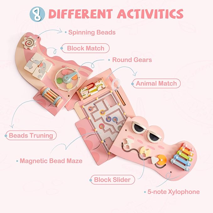 ROBUD Wooden Busy Board for Toddlers - Montessori Toys, Wall Mounted Activity Centre with Gears, Maze & Sorting Games, Baby Busy Board Toddler Toy Gifts for 3 Year Old and up, Girls & Boys