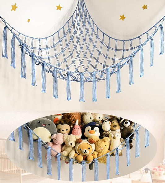 mirolam Stuffed Animal Storage Hammock Net - Toy Hammock Net for Stuffed Animals Corner - Hanging Stuff Animal Organizer Holder Large Size Baby Nursery Room Decor-Blue