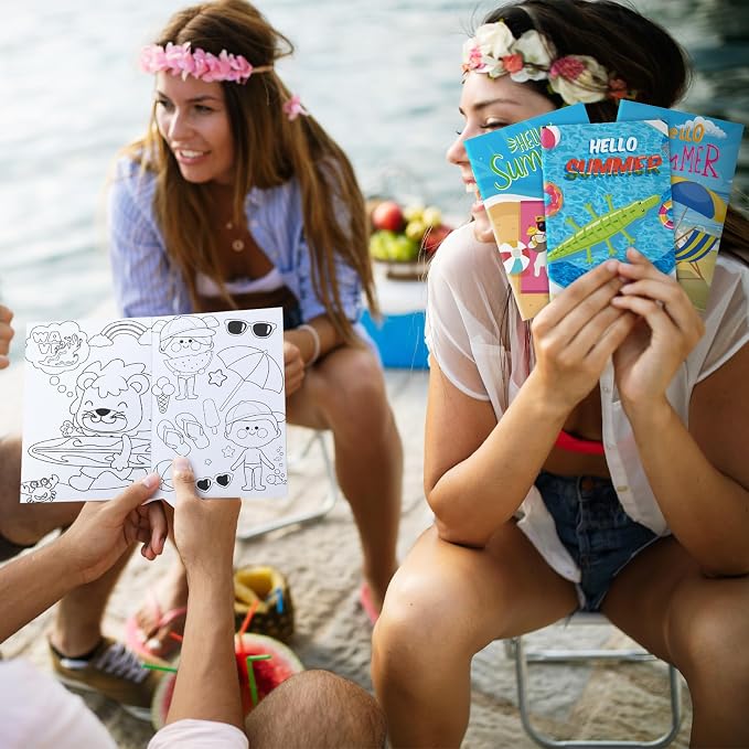 Estune 40 Pcs Summer Beach Coloring Book Pool Beach Summer Party Favors Mini Small Coloring Book Bulk Birthday Party Present DIY Craft Home