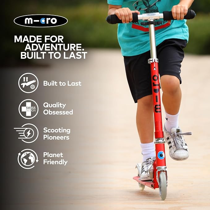 Micro Kickboard | Sprite Foldable Kid & Teen Scooter for Ages 6+ | Children up to 220 lbs | 2 Wheel | Compact for Travel & Storage | Adjustable T Bar | Smooth Ride PU Wheels | Swiss Design