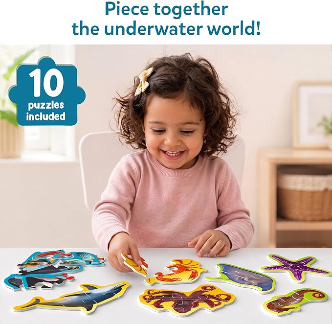 Skillmatics Step by Step Puzzles - 41 Piece Jigsaw & Toddler Puzzle, Montessori Educational Toy for Boys & Girls, Underwater Animals, Travel Friendly, Gifts for Kids Ages 3, 4, 5 and Up