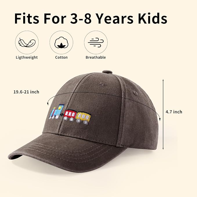 Cute Train Embroidered Kids Baseball Caps Toddler Washed Cotton Vintage Snapback Trucker Hat for Boys Girls 3-8 Years