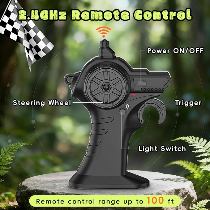 Dinosaur Remote Control Car, 2.4GHz Monster Truck Toys Rechargeable RC Cars 1:24 Scale RC Truck with LED Light Movable Mouth, Dinosaur Cars Toys for Kids Boys 6-8 8-12 Birthday Gift, Green