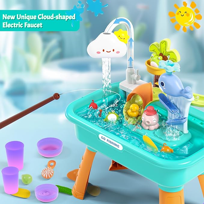 2026 Upgraded Kitchen Sink Toys, Water Table for Toddlers 1-3 3-5, Water Table for Kids Ages 4-8, Toddler Water Play Table|Beach Outdoor Toys, Summer Gift for Girl Boy 3 4 5 6 7 8, Orange&Green